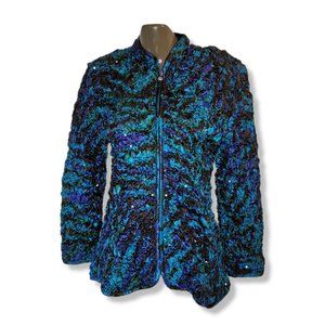 Cachet Women's Multicolor Full Zip Long Sleeve Sequins Jacket Size Medium